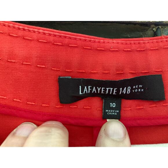 Lafayette 148 Orange Red Cotton Poplin Zip Dress ~ Easy Chic Day Style ~ Sz 10 - Picture 8 of 11